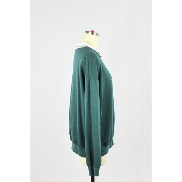 Vintage 90's STYLE STUDIO Dark Green Cat Applique Fleece Sweatshirt, Size L - Picture 2 of 13